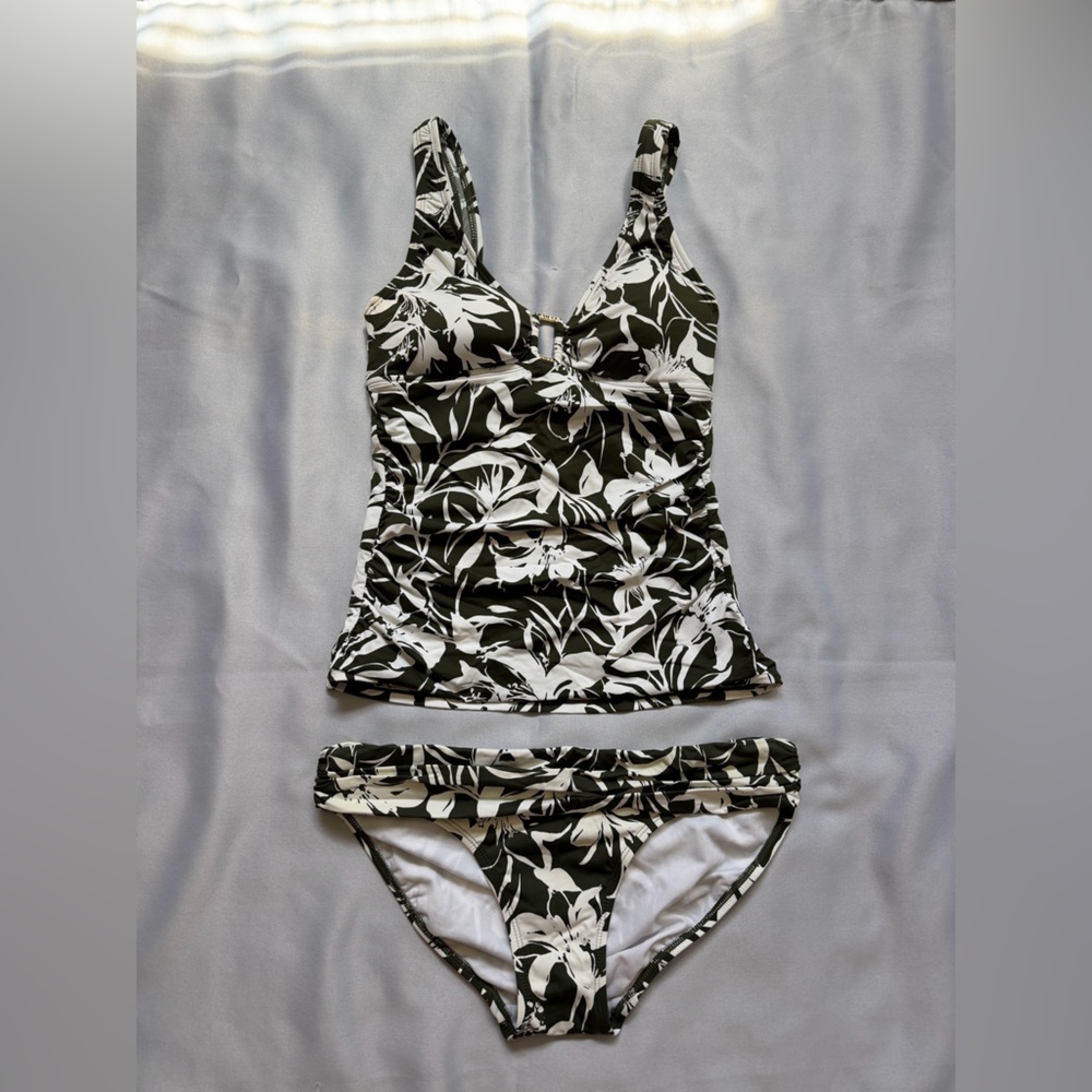 Ralph Lauren Olive Green & White Floral Tankini Set